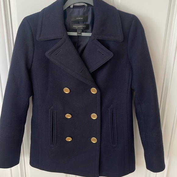 J. Crew Nello Gori Wool Cashmere Navy Bluee double breasted pea coat sz 0 - Picture 4 of 12